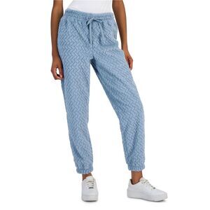 Crave Fame Womens Faux Fur Embossed Casual Jogger Pants, Blue, NWT